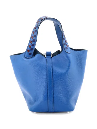 Pre-owned Hermes Picotin Lock Bag Tressage Epsom Pm Bucket Bag In Blue
