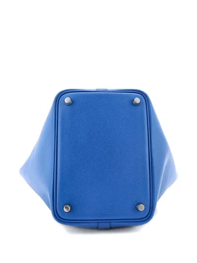 Pre-owned Hermes Picotin Lock Bag Tressage Epsom Pm Bucket Bag In Blue