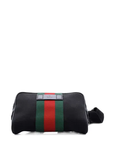 Pre-owned Gucci Web Zip Around Waist Bag Techno Canvas Belt Bag In Black