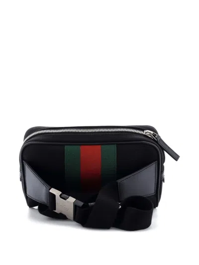 Pre-owned Gucci Web Zip Around Waist Bag Techno Canvas Belt Bag In Black