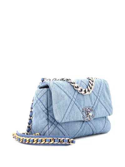 Pre-owned Chanel 19 Flap Bag Quilted Denim Medium Shoulder Bag In Blue