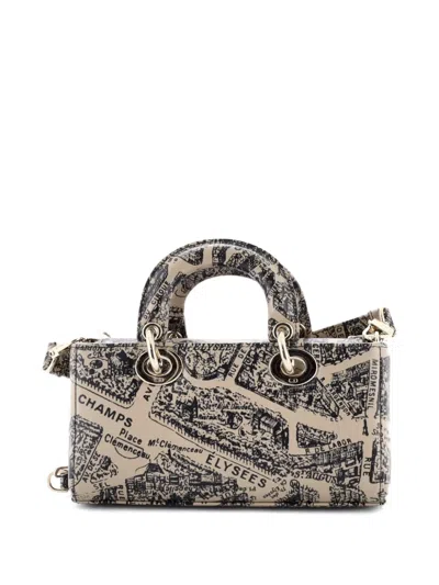 Pre-owned Dior Lady D-joy Bag Printed Leather Small Satchel In Black