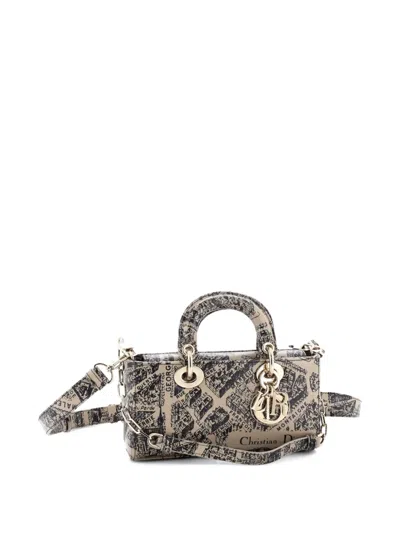 Pre-owned Dior Lady D-joy Bag Printed Leather Small Satchel In Black
