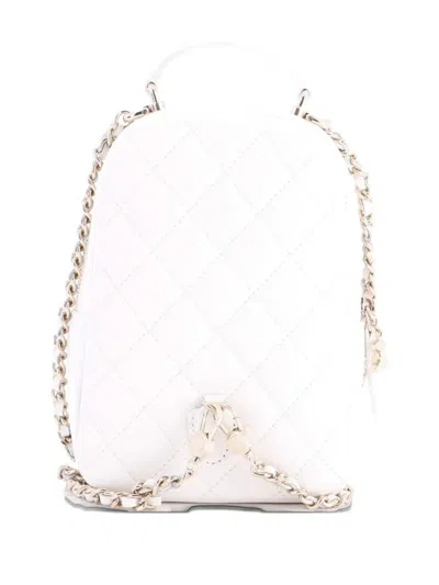 Pre-owned Chanel Classic Cc Chain Pocket Quilted Caviar Mini Backpack In White