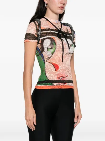 Ottolinger Padded-hood Lace T-shirt In Pink