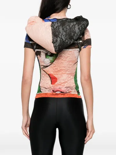 Ottolinger Padded-hood Lace T-shirt In Pink