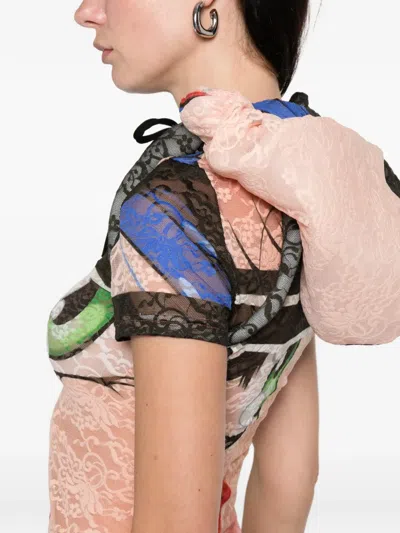 Ottolinger Padded-hood Lace T-shirt In Pink