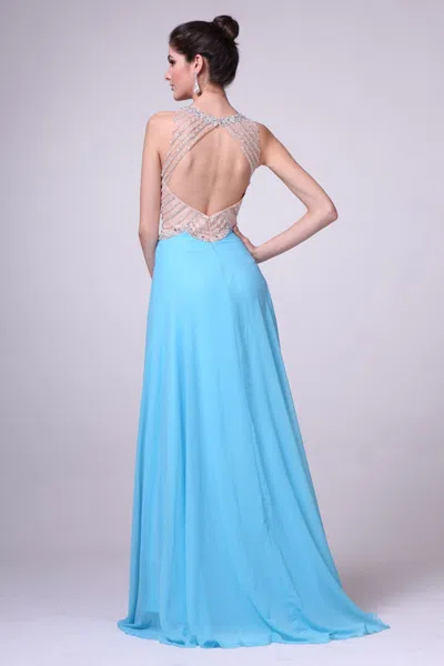 Ladivine 8733 Sequin Beaded A Line Long Formal Prom Dress In Blue