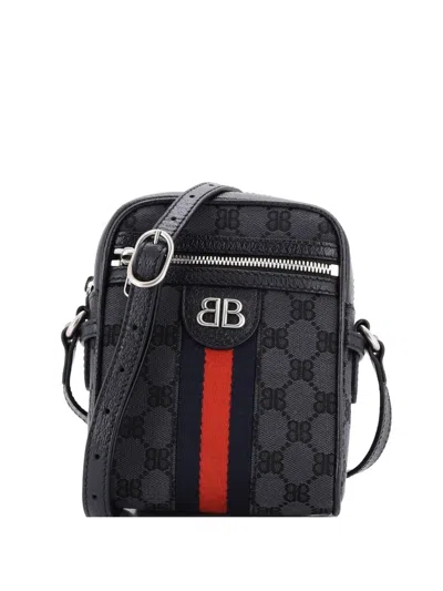 Pre-owned Balenciaga X Gucci The Hacker Project Zip Messenger Bag Bb Canvas Mini Crossbody Bag In Black
