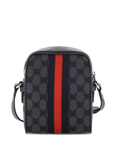 Pre-owned Balenciaga X Gucci The Hacker Project Zip Messenger Bag Bb Canvas Mini Crossbody Bag In Black