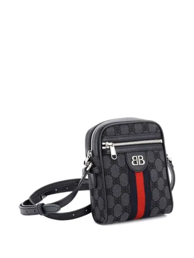 Pre-owned Balenciaga X Gucci The Hacker Project Zip Messenger Bag Bb Canvas Mini Crossbody Bag In Black