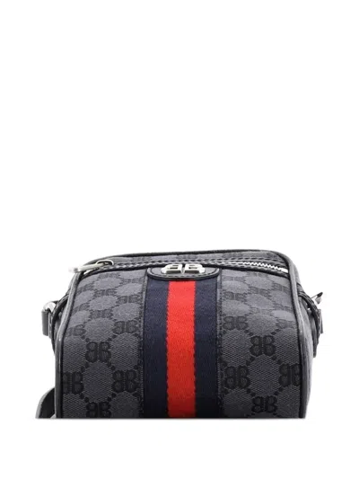 Pre-owned Balenciaga X Gucci The Hacker Project Zip Messenger Bag Bb Canvas Mini Crossbody Bag In Black
