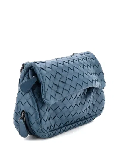 Pre-owned Bottega Veneta Expandable Chain Intrecciato Nappa Small Crossbody Bag In Blue