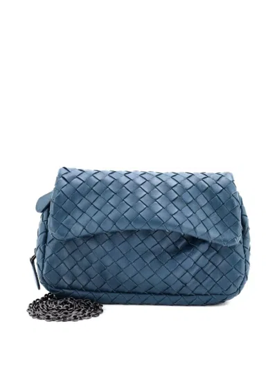 Pre-owned Bottega Veneta Expandable Chain Intrecciato Nappa Small Crossbody Bag In Blue