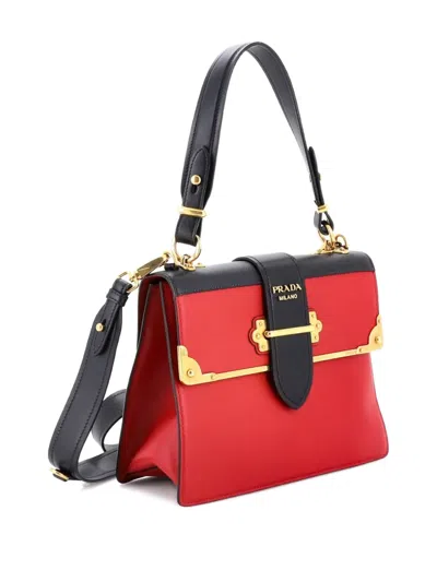 Pre-owned Prada Cahier Convertible City Calf And Saffiano Medium Shoulder Bag In Black