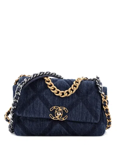 Pre-owned Chanel 19 Flap Bag Quilted Denim Medium Shoulder Bag In Blue