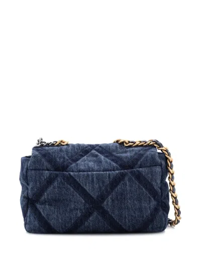 Pre-owned Chanel 19 Flap Bag Quilted Denim Medium Shoulder Bag In Blue
