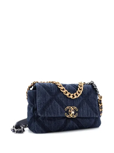Pre-owned Chanel 19 Flap Bag Quilted Denim Medium Shoulder Bag In Blue