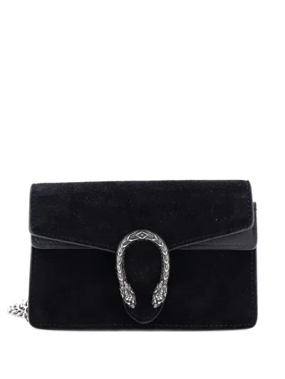 Pre-owned Gucci Dionysus Bag Suede Super Mini Crossbody Bag In Black