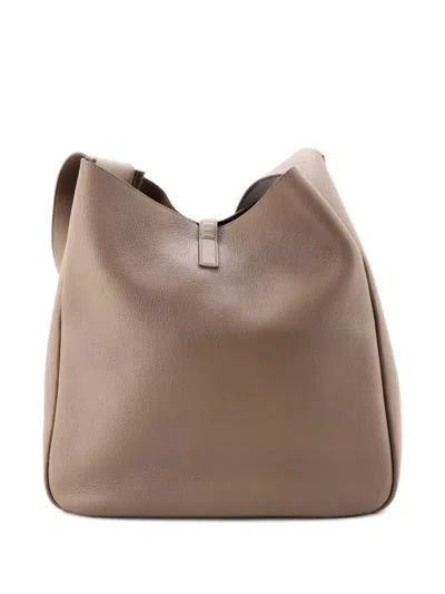 Pre-owned Saint Laurent Le 5 A 7 Supple Leather Large Hobo Bag In Neutral