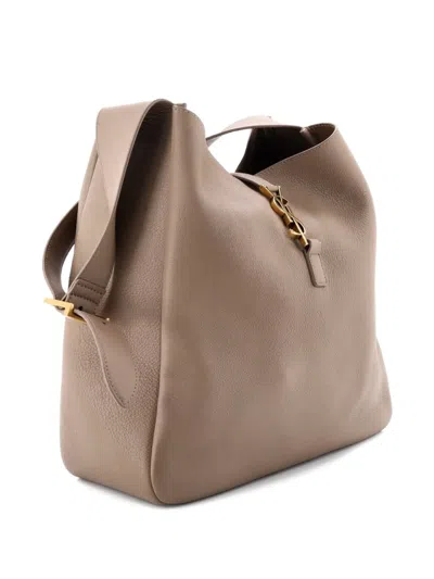 Pre-owned Saint Laurent Le 5 A 7 Supple Leather Large Hobo Bag In Neutral