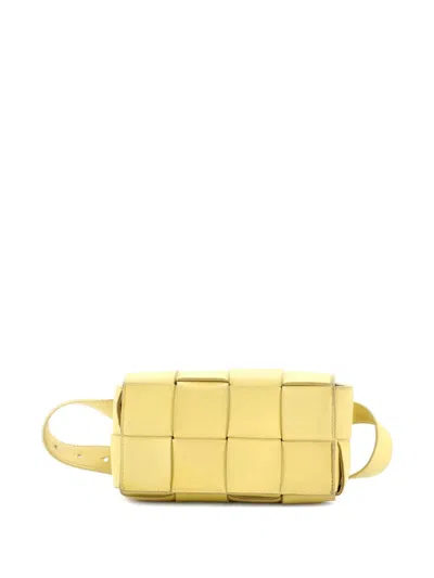 Pre-owned Bottega Veneta Cassette Maxi Intrecciato Leather Belt Bag In Yellow