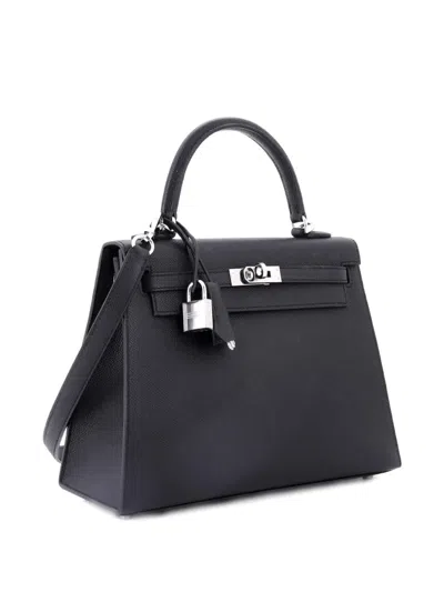 Pre-owned Hermes Kelly Handbag Black Epsom With Palladium Hardware 25 Satchel
