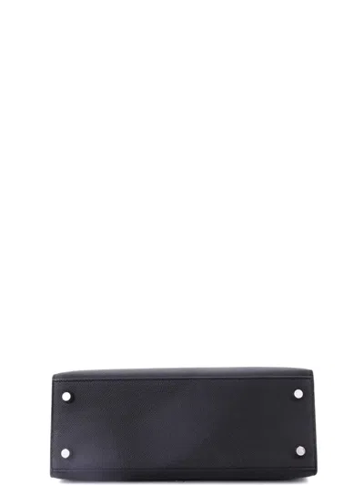 Pre-owned Hermes Kelly Handbag Black Epsom With Palladium Hardware 25 Satchel