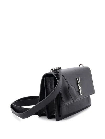 Pre-owned Saint Laurent Sunset Satchel Leather Medium Crossbody Bag In Black
