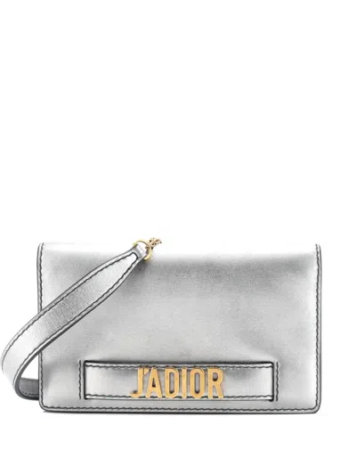 Pre-owned Dior J'a On Chain Leather Clutch Bag In Silver