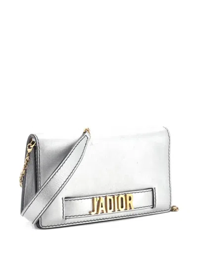 Pre-owned Dior J'a On Chain Leather Clutch Bag In Silver