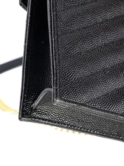 Pre-owned Saint Laurent Classic Monogram Wallet On Chain Matelasse Chevron Leather Small Crossbody Bag In Black