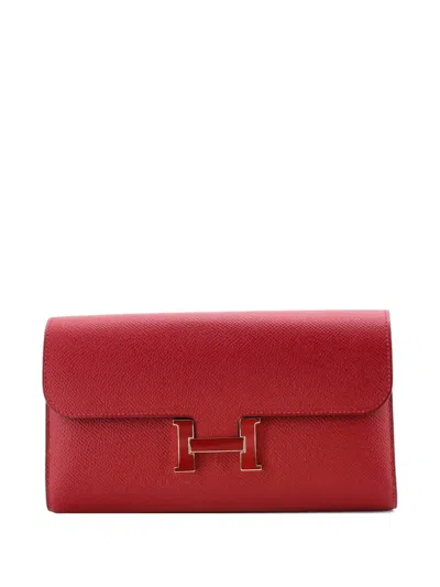 Pre-owned Hermes Constance Wallet Epsom Long Small Wallets In Red