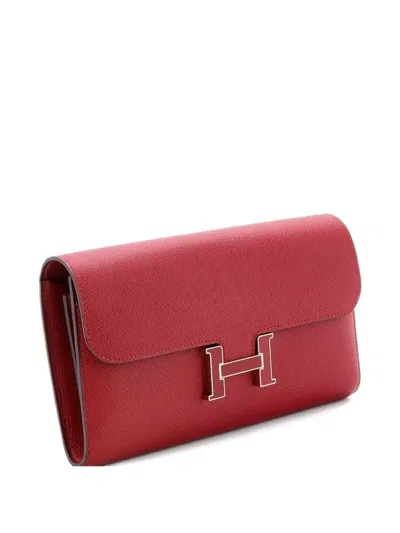 Pre-owned Hermes Constance Wallet Epsom Long Small Wallets In Red