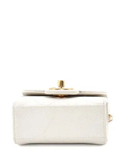 Pre-owned Chanel Chic Pearls Flap Clutch With Chain Quilted Goatskin Mini Crossbody Bag In White