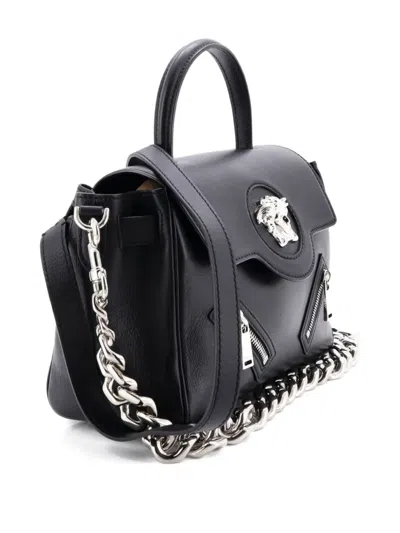 Pre-owned Versace La Medusa Top Handle Bag Leather With Zipper Detail Medium Satchel In Black