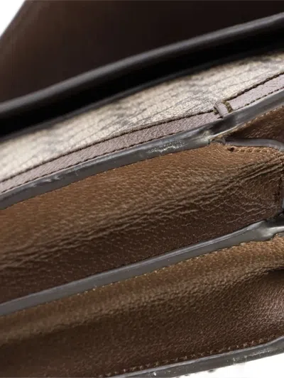 Pre-owned Gucci Dionysus Top Handle Chain Bag Gg Coated Canvas Small Satchel In Brown