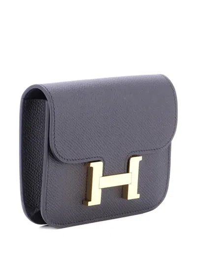 Pre-owned Hermes Constance Slim Wallet Epsom Small Wallets In Black