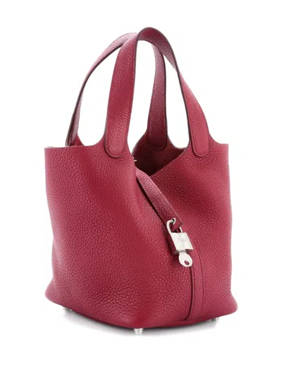 Pre-owned Hermes Picotin Lock Bag Clemence Pm Bucket Bag In Red