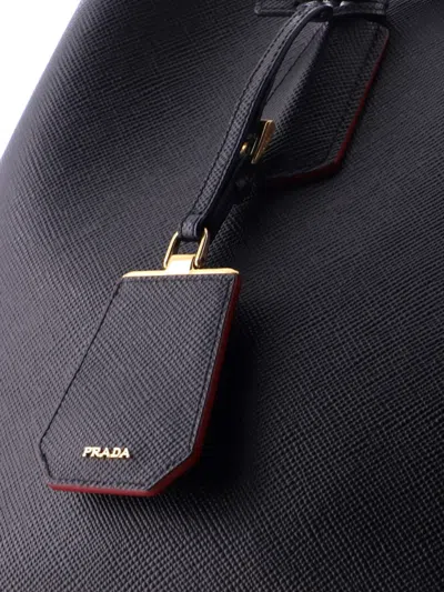 Pre-owned Prada Cuir Double Saffiano Leather Large Tote Bag In Black