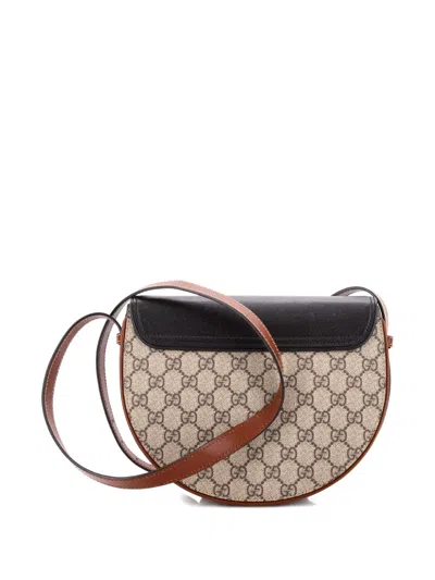 Pre-owned Gucci Padlock Saddle Shoulder Bag Gg Coated Canvas And Leather Small Crossbody Bag In Black