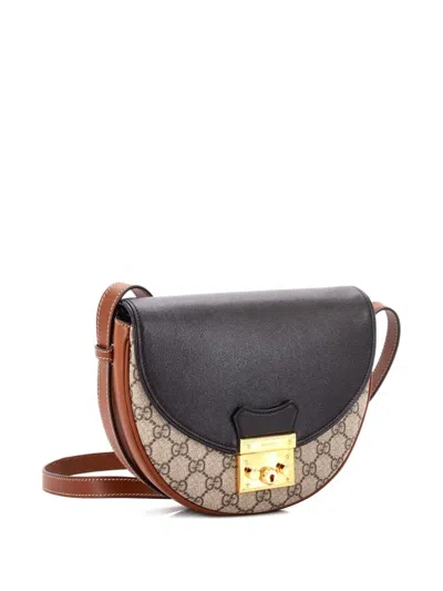 Pre-owned Gucci Padlock Saddle Shoulder Bag Gg Coated Canvas And Leather Small Crossbody Bag In Black