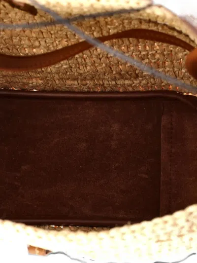 Pre-owned Saint Laurent Le 5 A 7 Supple Hobo Raffia And Leather Small Tote Bag In Brown