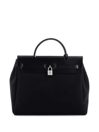Pre-owned Hermes Herbag Toile And Leather Pm Satchel In Black