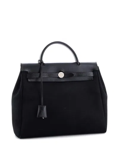 Pre-owned Hermes Herbag Toile And Leather Pm Satchel In Black
