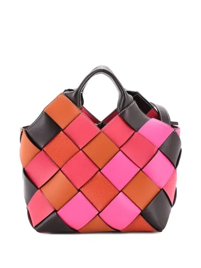 Pre-owned Loewe Woven Basket Bag Leather Small Tote Bag In Multi