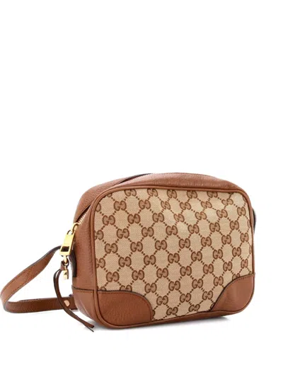Pre-owned Gucci Bree Disco Gg Canvas With Leather Mini Crossbody Bag In Brown