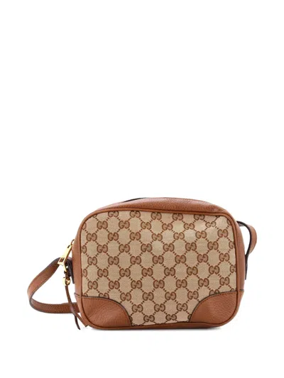 Pre-owned Gucci Bree Disco Gg Canvas With Leather Mini Crossbody Bag In Brown