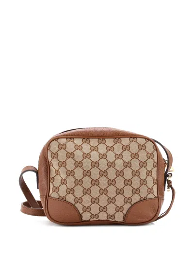 Pre-owned Gucci Bree Disco Gg Canvas With Leather Mini Crossbody Bag In Brown