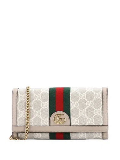 Pre-owned Gucci Ophidia Wallet On Chain Gg Coated Canvas With Leather Clutch Bag In Neutral